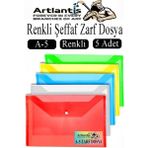 Artlantis A5 Çıtçıtlı Dosya Şeffaf Renkli Zarf Dosya 5 Renk 17X22 cm Çıt Çıtlı Dosya Su Geçirmez 50 Yaprak Kapasiteli - Çok Renkli