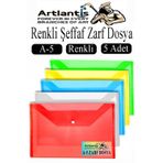 Artlantis A5 Çıtçıtlı Dosya Şeffaf Renkli Zarf Dosya 5 Renk 17x22 cm Çıt Çıtlı Dosya Su Geçirmez 50 Yaprak Kapasiteli