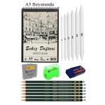 Artlantis A5 Eskiz Defteri Spralli 50 Yaprak Karakalem Çizim Seti Gölgelendirme Kalemi Hamur Silgi Fatih Derec