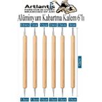Artlantis Ahşap Alüminyum Kabartma Kalemi 6 Lı 1 Paket Aliminyum Folyo Kabartma Çift Uçlu Izleme Noktalama Kalemi Gravür - Standart - Naturel