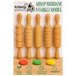 Artlantis Ahşap Merdane Seti 5 Li 1 Paket Oyun Hamuru Şekillendirici Ve Gıda İçin Uygun Naturel Merdane Seti 17 Cm Çok Renkli