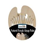 Artlantis Ahşap Palet Oval Naturel 12 li Resim Fırçası Seti 1 Paket Yuvarlak ve Kesik Uçlu Boyama Fırçası Akri