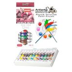 Artlantis Akrilik Boya Mikro 12 Renk 12 Ml Tüp 1 Paket 12 Li Akrilik Boya Seti ve Yuvarlak Resim Paleti Fırçalı 1 Paket 10 Hazneli Boya Paleti Sanatsal Boyalar İçin Palet Akrilik Boya