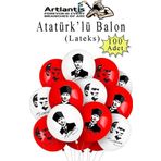 Artlantis Atatüklü Balon 100 Adet Ata Balon Süsleme 29 Ekim 23 Nisan Kırmızı Beyaz Balon Bayrak Balon Bayram