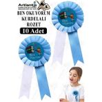 Artlantis Ben Okuyorum Kurdelalı Rozet 10 Adet Mavi Beyaz Yaka Rozeti Çocuk Bayram Etkinlik 15 cm Kokart - Mavi - Beyaz - Standart