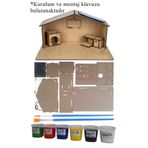 Artlantis Boyanabilir Güneş Enerjili Ev Yapım Seti 1 Paket Güneş Paneli Mantar Led Lamba Mdf Ev Maketi Akrilikboya Resim Fırçası Deney Proje