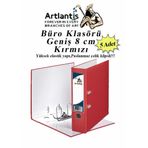Artlantis Büro Klasörü Kırmızı Geniş 5 Adet Plastik Geniş Kırmızı Klasör Halkalı Paslanmaz Çelik Klipsli 5 Adet