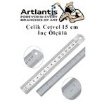 Artlantis Çelik Cetvel 15 cm İnç Ölçülü 1 Adet Paslanmaz Çelik Metal Çetvel 15 Santimetre