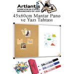 Artlantis Çift Fonksiyonlu Yazı Tahtası ve Mantar Pano 45x60 cm 1 Adet Alüminyum Çerçeveli Yazı Tahta Kalemi ve Silgisi Harita Çiv