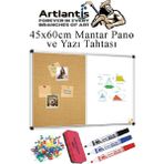 Artlantis Çift Fonksiyonlu Yazı Tahtası ve Mantar Pano 45X60 cm 1 Adet Alüminyum Çerçeveli Yazı Tahta Kalemi ve Silgisi Harita Çivisi - Beyaz - Standart - 45x60cm
