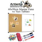 Artlantis Çift Fonksiyonlu Yazı Tahtası Ve Mantar Pano 60x90 Cm 1 Adet Alüminyum Çerçeveli Yazı Tahta Kalemi Ve Silgisi Harita Çivisi Gri