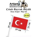 Artlantis Çıtalı Bayrak Kağıt 21 x 29 cm 50 Adet Ay Yıldızlı Türk Bayrağı Çıtalı Sopalı Büyük Bayrak Plastik Çubuklu Bayrak - Kırmızı - Beyaz - 21x29cm