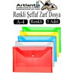 Artlantis Çıtçıtlı Dosya A4 Şeffaf Renkli Zarf Dosya 5 Renk Çıt Çıtlı Dosya Su Geçirmez 100 Yaprak Kapasite Okul Ofis - Çok Renkli - 24x34 cm