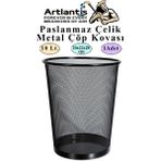 Artlantis Çöp Kovası Paslanmaz Çelik Siyah Fileli 1 Adet Ofis Büro Okul vb.Çöp Kovası Metal Delikli Kolay Kullanım