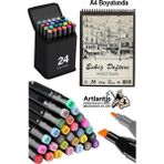 Artlantis Eskiz Defteri A4 50 Yaprak 100 gr 1 Adet 24 Renk Çift Taraflı Marker Kalem 24 Adet Touch Çift Uçlu - Renkli - Standart
