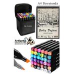 Artlantis Eskiz Defteri A4 50 Yaprak 100 gr 1 Adet 36 Renk Çift Taraflı Marker Kalem 36 Adet Touch Çift Uçlu