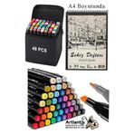 Artlantis Eskiz Defteri A4 50 Yaprak 100 gr 1 Adet 48 Renk Çift Taraflı Marker Kalem 48 Adet Touch Çift Uçlu