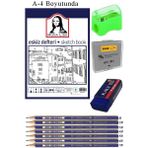 Artlantis Eskiz Defteri A4 50 Yaprak Karakalem Çizim Seti Hamur Silgi Faber Castell Dereceli Kalem Hobi Tasarım Seti - Beyaz - Standart