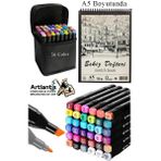 Artlantis Eskiz Defteri A5 50 Yaprak 100 gr 1 Adet 36 Renk Çift Taraflı Marker Kalem 36 Adet Touch Çift Uçlu - Renkli - Standart
