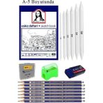 Artlantis Eskiz Defteri A5 50 Yaprak Karakalem Çizim Seti Gölgelendirme Kalemi Hamur Silgi Faber Castell Dereceli Kalem Hobi Tasarım Seti - Beyaz - Standart