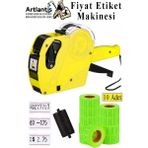 Artlantis Etiket Makinesi Sarı 1 Adet Yeşil Etiketli 10 Rulo Sekiz Haneli Etiket Makinası Lira Dolar Euro Dayanıklı - Standart
