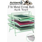 Artlantis Evrak Rafı Metal 3 lü Yeşil 1 Paket Masaüstü A4 Dosya Düzenleyici Kağıt Tepsisi Metal Çelik Fileli Üç Katlı Hareketli