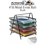 Artlantis Evrak Rafı Metal 4 lü 1 Paket Masa Üstü A4 Dosya Düzenleyici Kağıt Tepsisi Metal Fileli Dört Katlı H