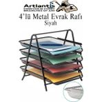 Artlantis Evrak Rafı Metal 4 Lü 1 Paket Masa Üstü A4 Dosya Düzenleyici Kağıt Tepsisi Metal Fileli Dört Katlı Hareketli Perfore - Siyah