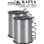 Artlantis Gümüş Gri Rafya Şerit Kurdela 2 Adet 8mm 200 Metre Rabant Rafya Renkli Hediye Paketleme Ipi Kurdela Balon Bağlama - Gümüş - Gri - 8 mm
