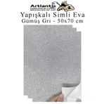 Artlantis Gümüş Gri Yapışkanlı Simli Eva 50x70 cm 3 Adet Simli Yapışkanlı Eva Süngeri Okul Kreş Anasınıfı Eliş