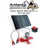 Artlantis Güneş Paneli Mini Motor ve Pervane Seti 1 Paket Güneş Paneli Solar Panel Deney Seti Anahtar Krokodil Kablo - 7x10 cm - Siyah - 5.5 volt