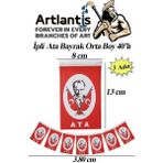 Artlantis Ipli Ata Bayrak Orta Boy 40'lı 8X13CM 3 Paket Atalı Bayrak Kağıt Ipli Sıralı Ayyıldız Bayrak Sınıf Süsü Okul Bayram - 8x13 cm - Kırmızı - Beyaz - 40 lı