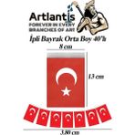 Artlantis Ipli Bayrak Orta Boy 40'lı 8X13CM 1 Paket Türk Bayrağı Kağıt Ipli Sıralı Ayyıldız Bayrak Sınıf Süsü Okul Bayram - 8x13 cm - Kırmızı - Beyaz - 40 lı