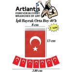 Artlantis Ipli Bayrak Orta Boy 40'lı 8X13CM 3 Paket Türk Bayrağı Kağıt Ipli Sıralı Ayyıldız Bayrak Sınıf Süsü Okul Bayram - 8x13 cm - Kırmızı - Beyaz - 40 lı