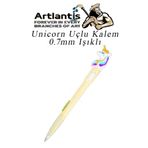 Artlantis Işıklı Unicorn Uçlu Kalem 0.7 1 Adet Unicorn Başlıklı Versatil Kalem Süslü Silikonlu Hediyelik Kalem (Sarı)