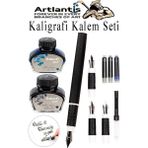 Artlantis Kaligrafi Dolma Kalem Seti 4 Lü 1 Paket Mavi ve Siyah Yedek Mürekkep Hat Yazma Tasarım Sanat Kalemi Hattat - Standart - Renkli