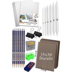 Artlantis Karakalem Eskiz Çizim Seti Durolit Seti 35X50 cm 1 Paket Pastel Dağıtıcı Kalem Resim Kağıdı Faber Dereceli Kalem Seti Hamur Silgi Sınav Silgisi