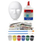Artlantis Karton Maske Yapım Seti 1 Adet Karton Maske Beyaz Tutkal Eski Gazete Akrilik Boya Resim Fırçası Kağıt Hamurundan Maske