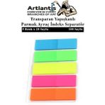 Artlantis Kendinden Yapışkanlı Ayraç Postit 5 Renkli 1 Adet Yapışkanlı Not Kağıdı Transparan Parmak Ayraç Indeks Seperatör 5'li Mini - Neon