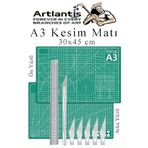 Artlantis Kesim Matı A3 Kretuar Seti ve Çelik Cevel 30 Cm 1 Adet 30x45 cm Çift Taraflı Çizim Matı Kesme Madı Kesim Tablası Kesim Altlığı