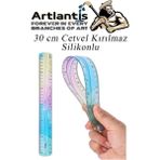 Artlantis Kırılmaz Cetvel 30 cm Silikonlu Gökkuşağı 1 Adet Flexible Silikonlu Cetvel Büro Okul Sınıf - Renkli - Yarı Saydam - 30cm