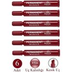 Artlantis Kırmızı Permanent Markör Kalem Kesik Uç 6 Adet Sentör Kalıcı Marker Kalem Tüm Koli Karton Çuval Cam Plastik Yüzeylerde - 2-5mm