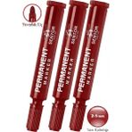 Artlantis Kırmızı Permanent Markör Kalem Yuvarlak Uç 3 Adet Sentör Kalıcı Marker Kalem Tüm Koli Karton Çuval Cam Plastik Yüzeyler - 2-5mm