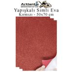 Artlantis Kırmızı Yapışkanlı Simli Eva 50x70 cm 3 Adet Simli Yapışkanlı Eva Süngeri Okul Kreş Anasınıfı Elişi