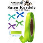Artlantis Kurdele Saten 1 cm 10 Metre 1 Adet Saten Kurdela Parlak Hediye ve Süsleme Şeridi Süs Paketleme Çiçek Saç El Sanatı - Açık Yeşil