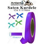 Artlantis Kurdele Saten 1 cm 10 Metre 1 Adet Saten Kurdela Parlak Hediye ve Süsleme Şeridi Süs Paketleme Çiçek Saç El Sanatı - Mor