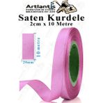 Artlantis Kurdele Saten 2 cm 10 Metre 1 Adet Saten Kurdela Parlak Hediye ve Süsleme Şeridi Süs Paketleme Çiçek Saç El Sanatı - Pembe