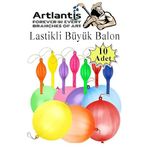 Artlantis Lastikli Balon Zıpzıp 10 Adet İpli Balon Lateks Büyük Balon Punch Panç Renkli Balon