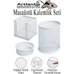 Artlantis Masaüstü Fileli Kalemlik Seti 3 Parça 1 Paket 3 Lü Masa Üstü Düzenleyici Kalemlik Küp Notluk Ataşlık - Beyaz - Standart
