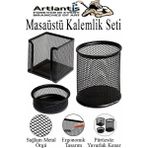 Artlantis Masaüstü Fileli Kalemlik Seti 3 Parça 1 Paket 3 Lü Masa Üstü Düzenleyici Kalemlik Küp Notluk Ataşlık - Siyah - Standart